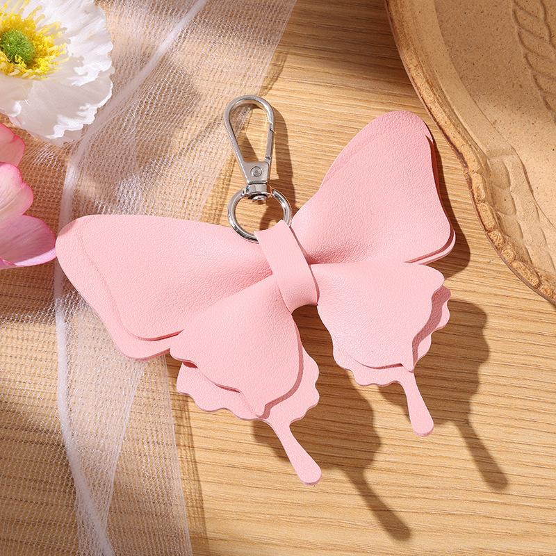 Double-Layer Wing Butterfly Leather Keychain 1Pcs Handcrafted Pendant Durable Keyring for Car Key Bag BFF Small Gift for Women