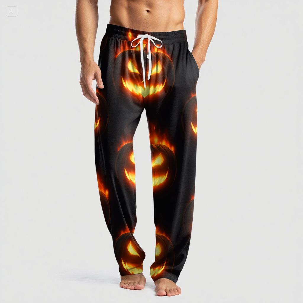 Men's Knitted Halloween Print Pocket Casual Pants Pajama Pants