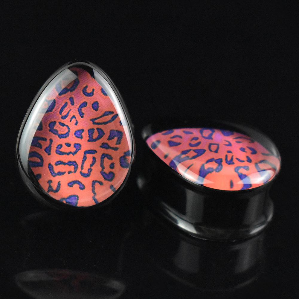 2pcs 8-40mm 1Pair Sexy Leopard Teardrop Double Flared Ear Tunnels and Plugs Ear Piercing Gauge Expander Stretching Tunnels Comf