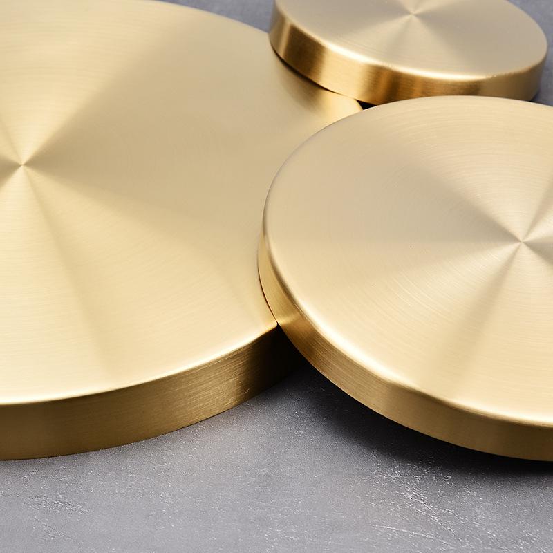 Luxury Gold Stainless Steel Round Tray for Cosmetics, Storage, and Desserts