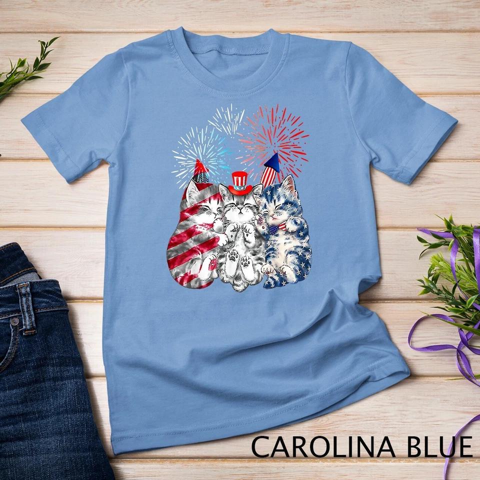 Funny Three Cat 4th Of July American Flag Patriotic Cat T-Shirt Unisex T-shirt 3 L