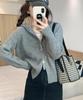 Grå strikket cardigan med hette og glidelås for kvinner – Ren og sexy stil, høstkort genser-topp