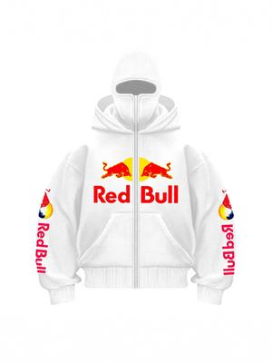 Red Bull Print Unisex Double Hood Zipper Hoodie - European and American Fashion Bestseller