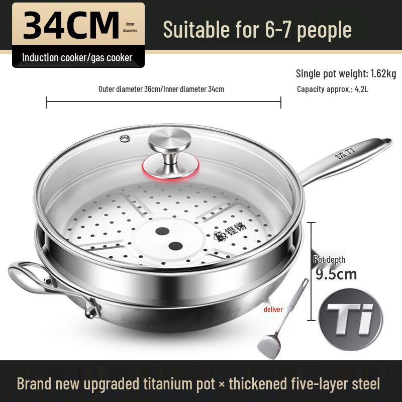 German Fish Scale Hammered Pure Titanium Wok - Uncoated Non-Stick Stir-Fry Pan for Induction Cookers.