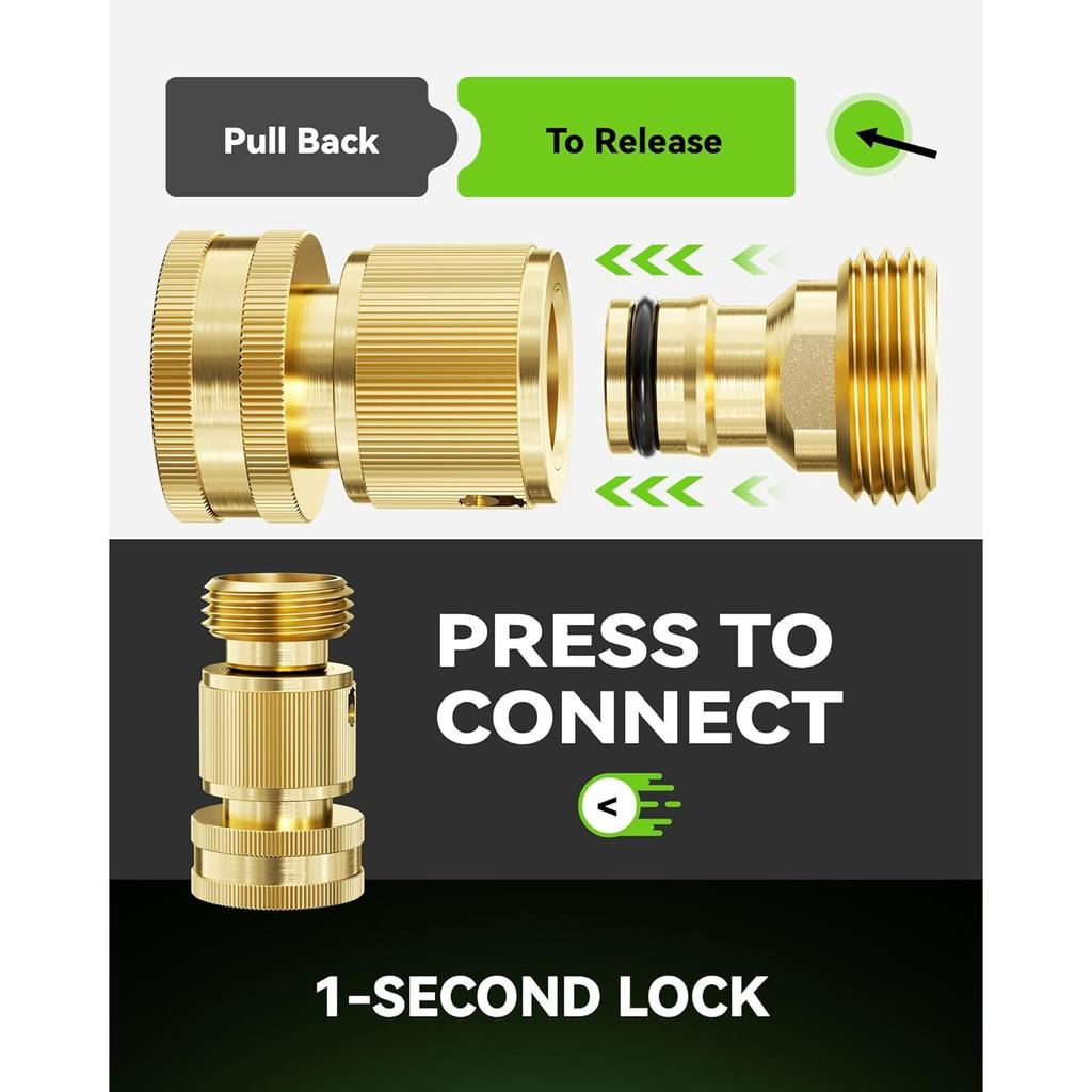 Quick Connect Hose Fittings 3/4" GHT - Solid Brass Garden Hose Connectors, No-Leak Design & Universal Fit for Instant Connection (2 Sets)