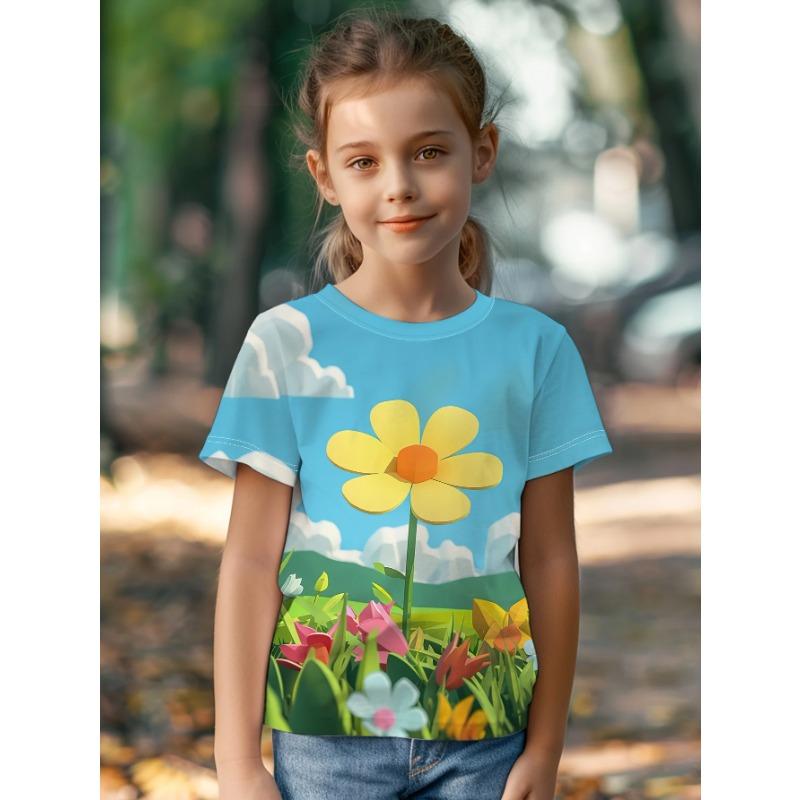 Children's Clothing Girl T-Shirt Short Sleeve 3D Cartoon Print Kids Summer Clothes Casual Round Neck Girl Clothes Tops
