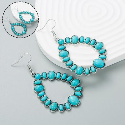 Earrings Turquoise Luxurious Long Earrings Fashion Exaggerated Alloy Color Geometric