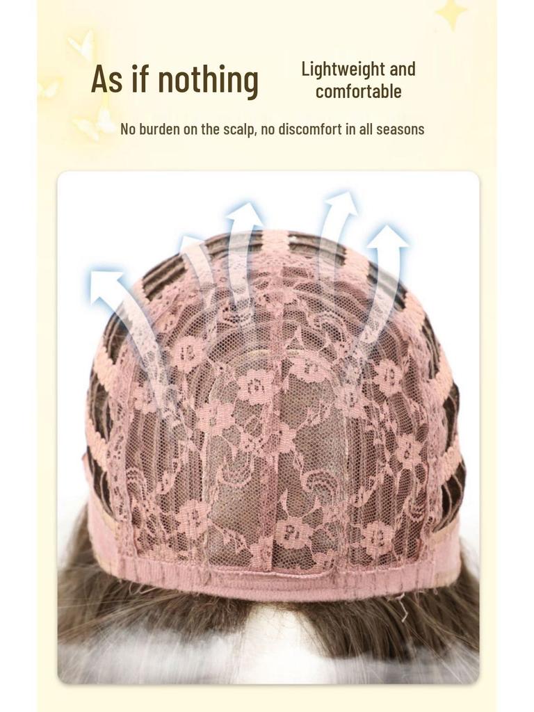 Wig for Women - Long Straight Linen Brown with Lace, Wen Qing Miki Style, Full Head Cover, Fluffy Natural Look