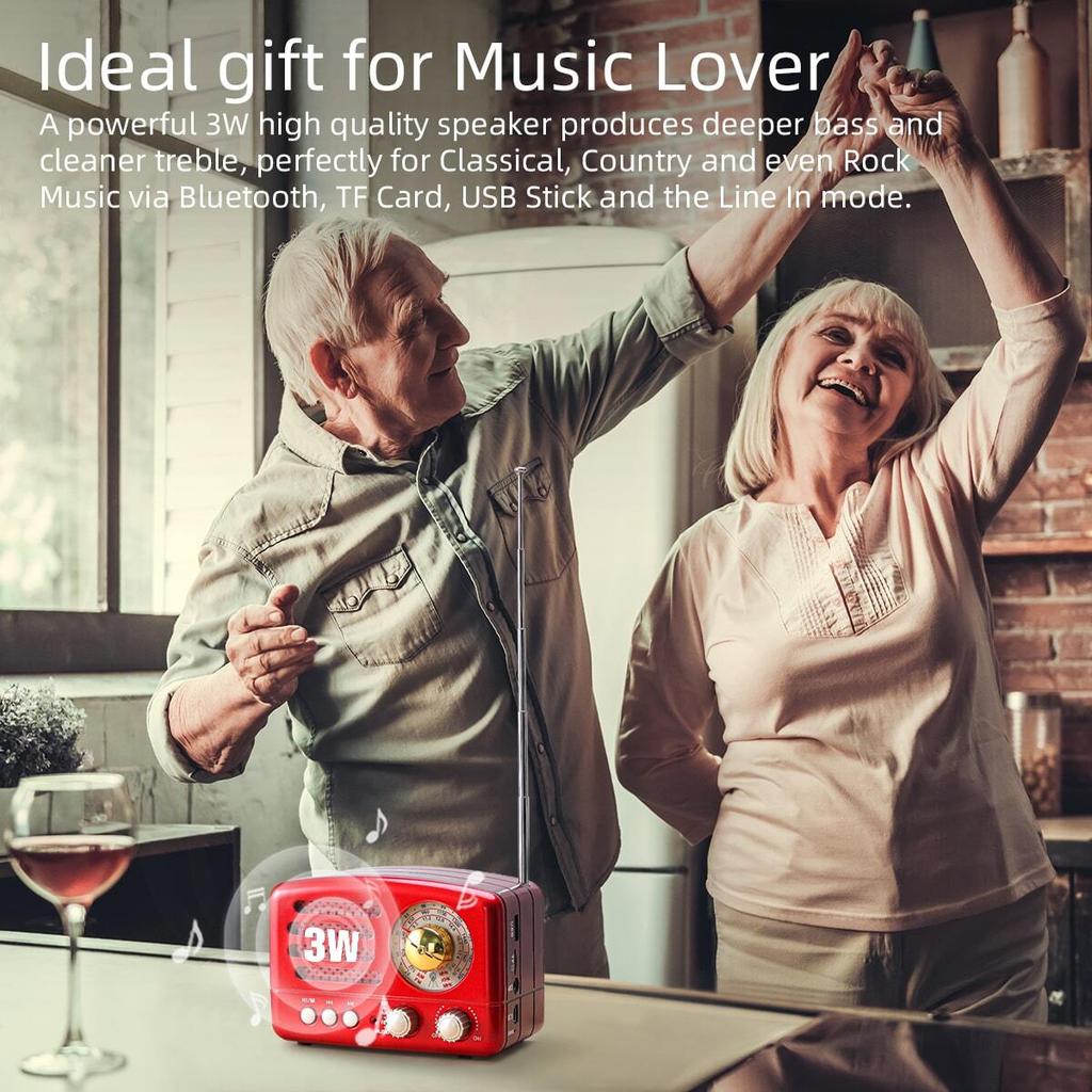 Retro Desktop FM AM Radio Receiver Rechargeable MP3 Stereo Bluetooth Speaker