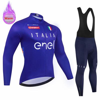 Italia Invierno Forro Polar Térmico Manga Larga Conjunto Maillot de Ciclismo Pantalón con Peto Ropa Ciclismo Ropa de Bicicleta Bicicleta MTB Traje Equipo Profesional para Hombre