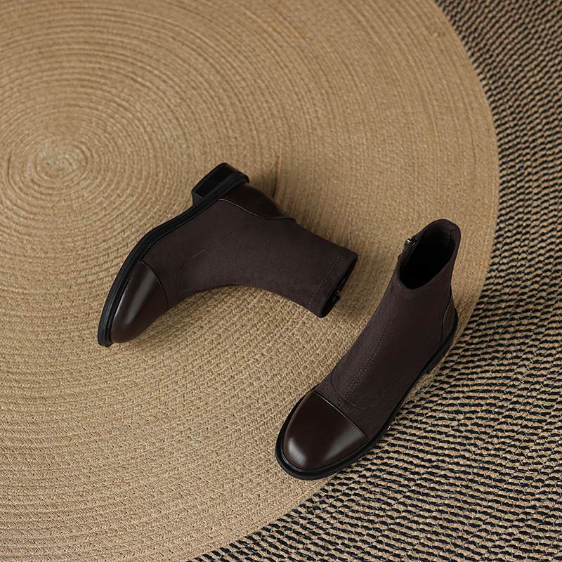 Krazing Po microfiber Flock Winter Round Toe Size 33 Chelsea Boots Size 43 Zipper Fashion Low Heels Stretch Ankle Boots