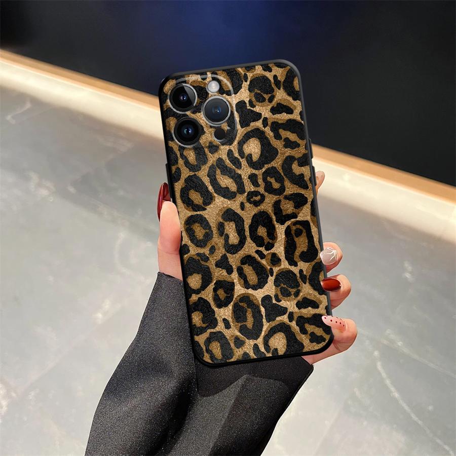 

Case for iPhone XR 7 8 17Air 15 16 14 Plus 13 12 11 17 Pro Max XS Max Black Soft Phone Cover Cartoon Leopard Print Pattern iPhone 13 mini