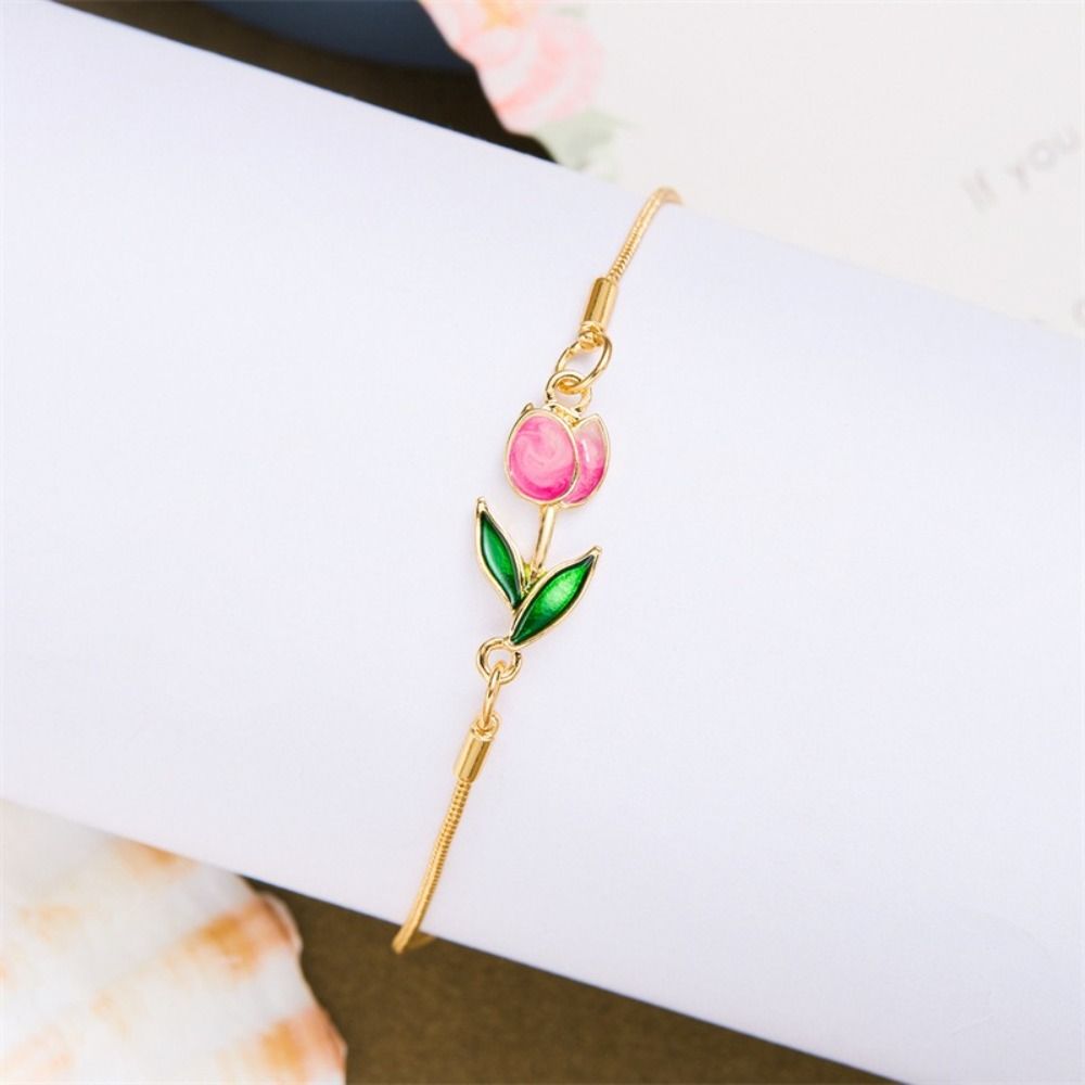 Adjustable Chain Enamel Charm Bracelet Copper Lobster Clasp Vintage Bracelet  For Women