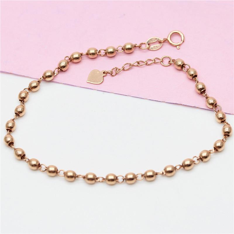 Rose Gold-Plated 585 Purple Gold Women S Glossy Beads Classic Shiny Gold Premium Bracelet
