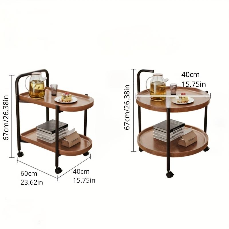 Versatile 2-Tier Rolling Side Table - Wood, Ideal for Living Room, Bedroom, Office Use