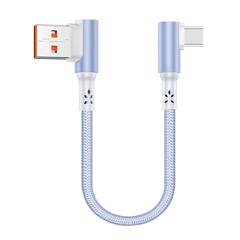 Factory Short USB Type-C Cable 5A Fast Charging 90 Degree Elbow Braided Portable Data Cable for iPhone