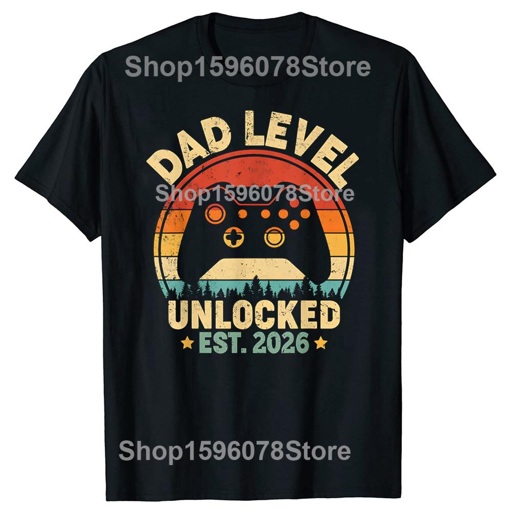 Funny Dad Level Unlocked 2026 Leveled Up To Daddy Video Gamer TShirt Summer Men T Shirts Cotton Short Sleeve Oversized Tops
