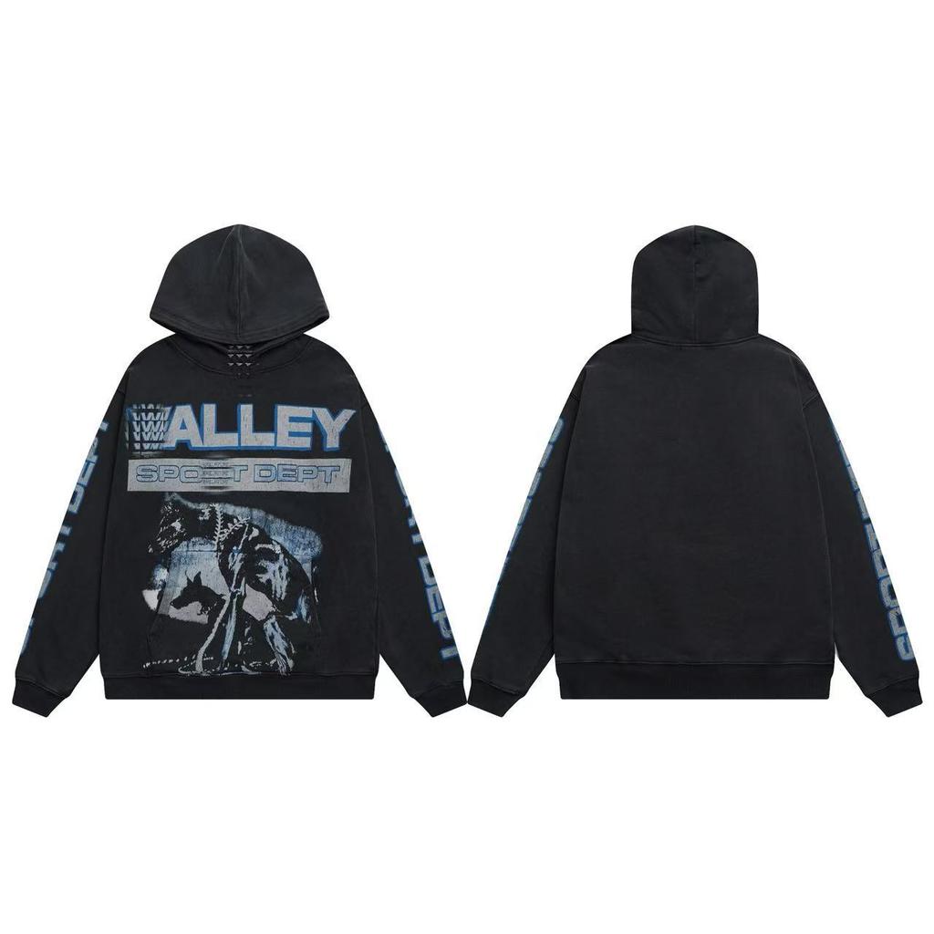 25SS high quality VAL beauty high street retro washing water old white ink direct injection hoodie men and women the same sweater