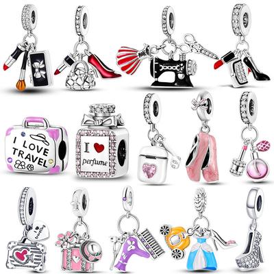 Charms Scarpe col Tacco Rossetto Rame per Donna Ciondolo Adatto Braccialetto Originale Ornamento Fai da Te