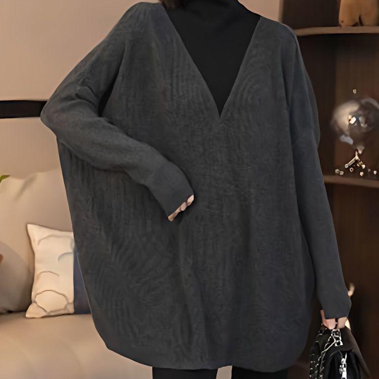 2025 New European-Style Ribbed High Neck Long Sleeve Top for Women - Loose, Slimming Fit
