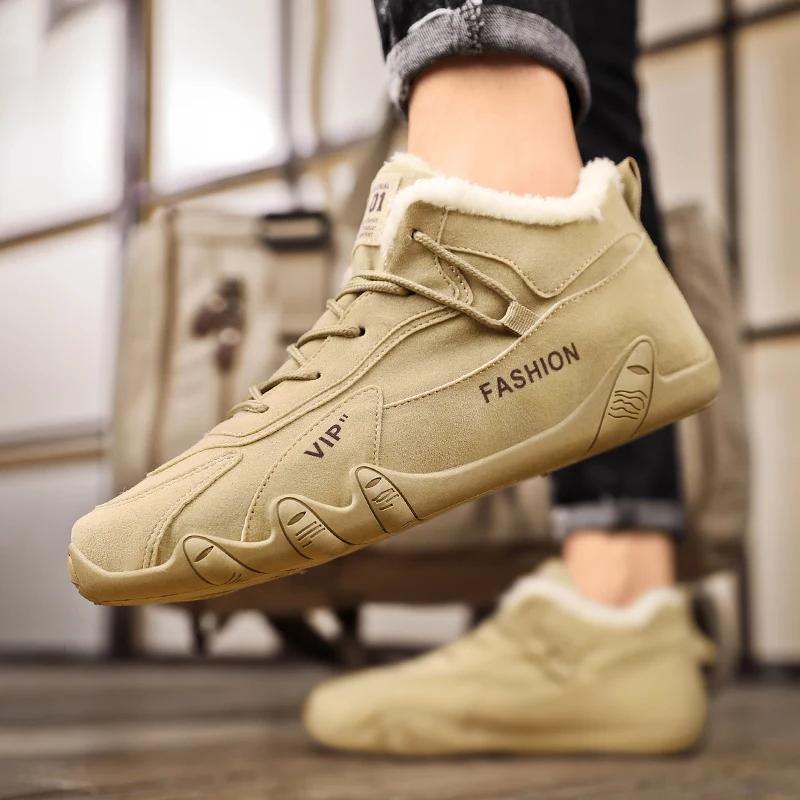 Herren Winter Stiefeletten Warm Schnürschuhe Baumwollschuhe Herrenschuhe Freizeitschuhe Klassische Flache Kurze Stiefel für Herren Mode Fell Sneakers