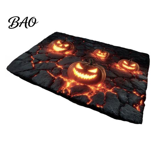 Funny Prank Door Mat 3D Halloween Rug, Optical Illusion Skeleton Realistic Depth Pattern, Jack-o'-lantern Floor Decor Spooky Pumpkin Non-slip