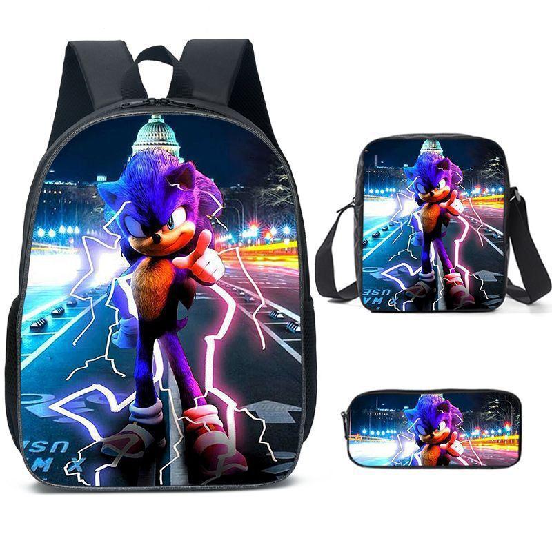 Sonic School Backpack Set For Kids With Breathable Waterproof Oxford Fabric And Cartoon Print For School Use