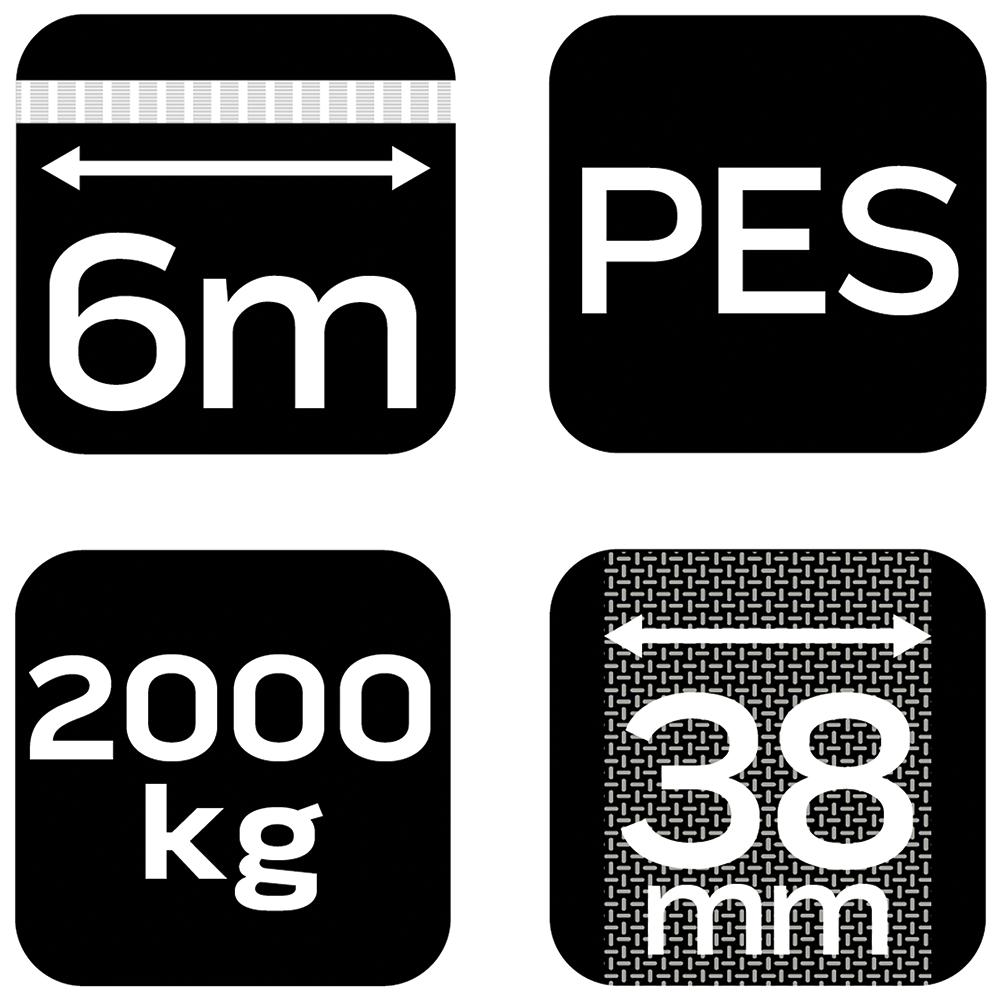 Pas mocujący z grzechotką 38 mm x 6 m, wytrzymujący 2000 kg PES