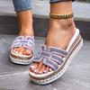 Fashion Purple Wedges Sandals Women Shiny Crystal Rivet Decor Thick Sole Slippers Plus Size Comfort Chunky Platform Beach Shoes