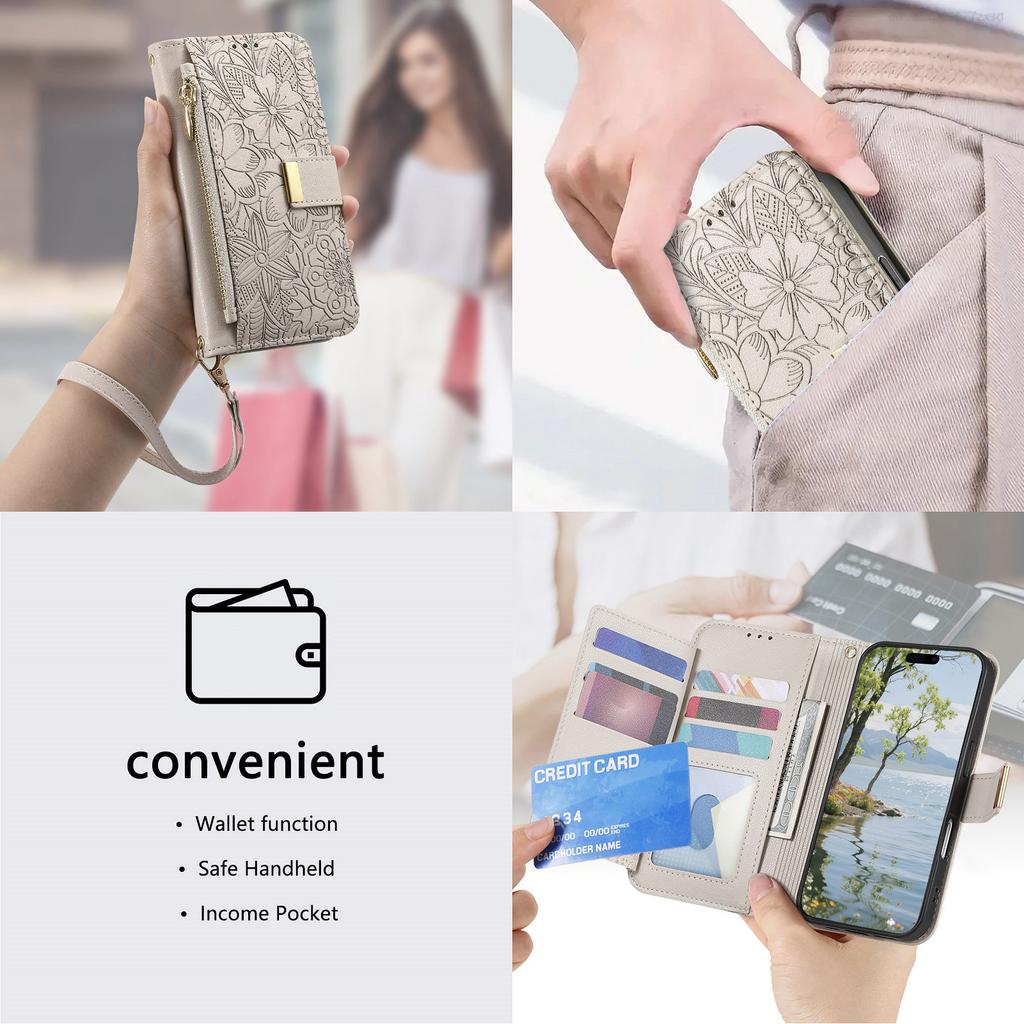 Floral Leather Wallet Case for Oppo A3 Pro/A5 Pro/Realme C63/C75/Reno12 F...Vintage All-in-One Card Holder w/Stand, Magnetic Closure & Wrist Strap