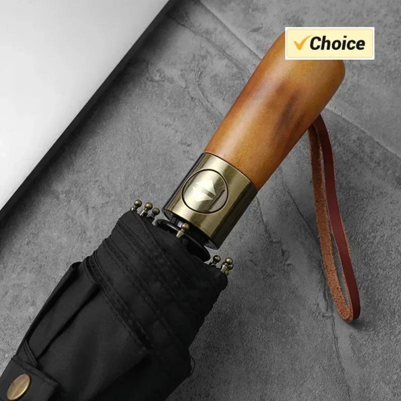 Automatic Umbrella Rain Women Men 105cm Double Layer Windproof Umbrella Wood Handle 10 Ribs Golf Umbrellas Paraguas