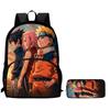 2Pcs Set Youth Rucksack with Front Pocket & Pencil Tote, Comic NARUTO Learner Bags for Boys&Girls Aged 6-10, Durable& Lightweight