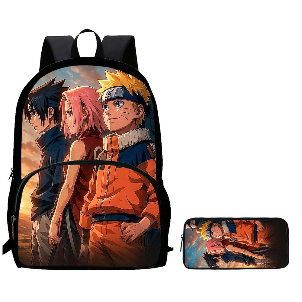 2Pcs Set Youth Rucksack with Front Pocket & Pencil Tote, Comic NARUTO Learner Bags for Boys&Girls Aged 6-10, Durable& Lightweight