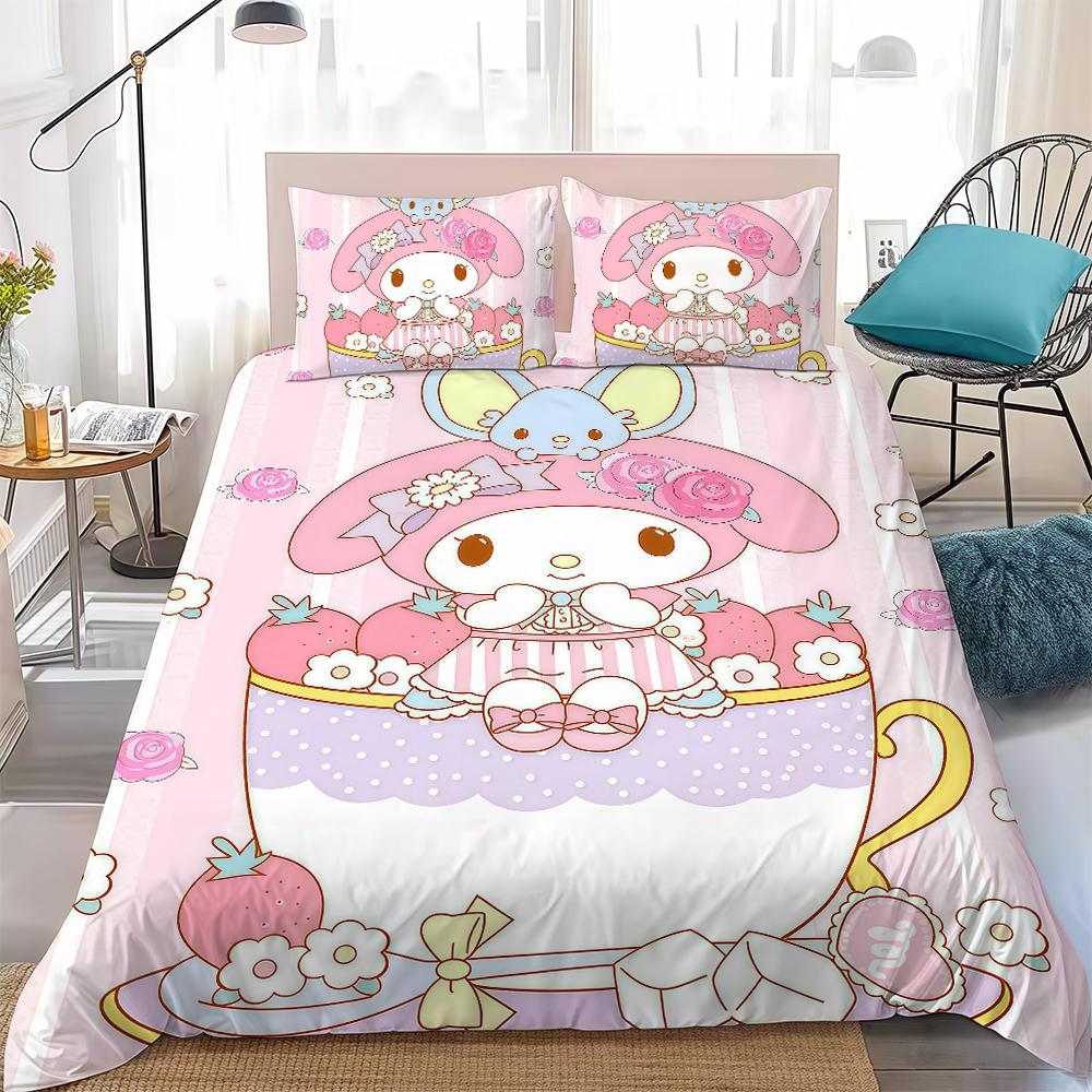 M-MelodyS Anime Cute Duvet Cover Set Home Style Bedding Soft Laundry Cotton Bed 3 Piece Set Student Dormitory Gift