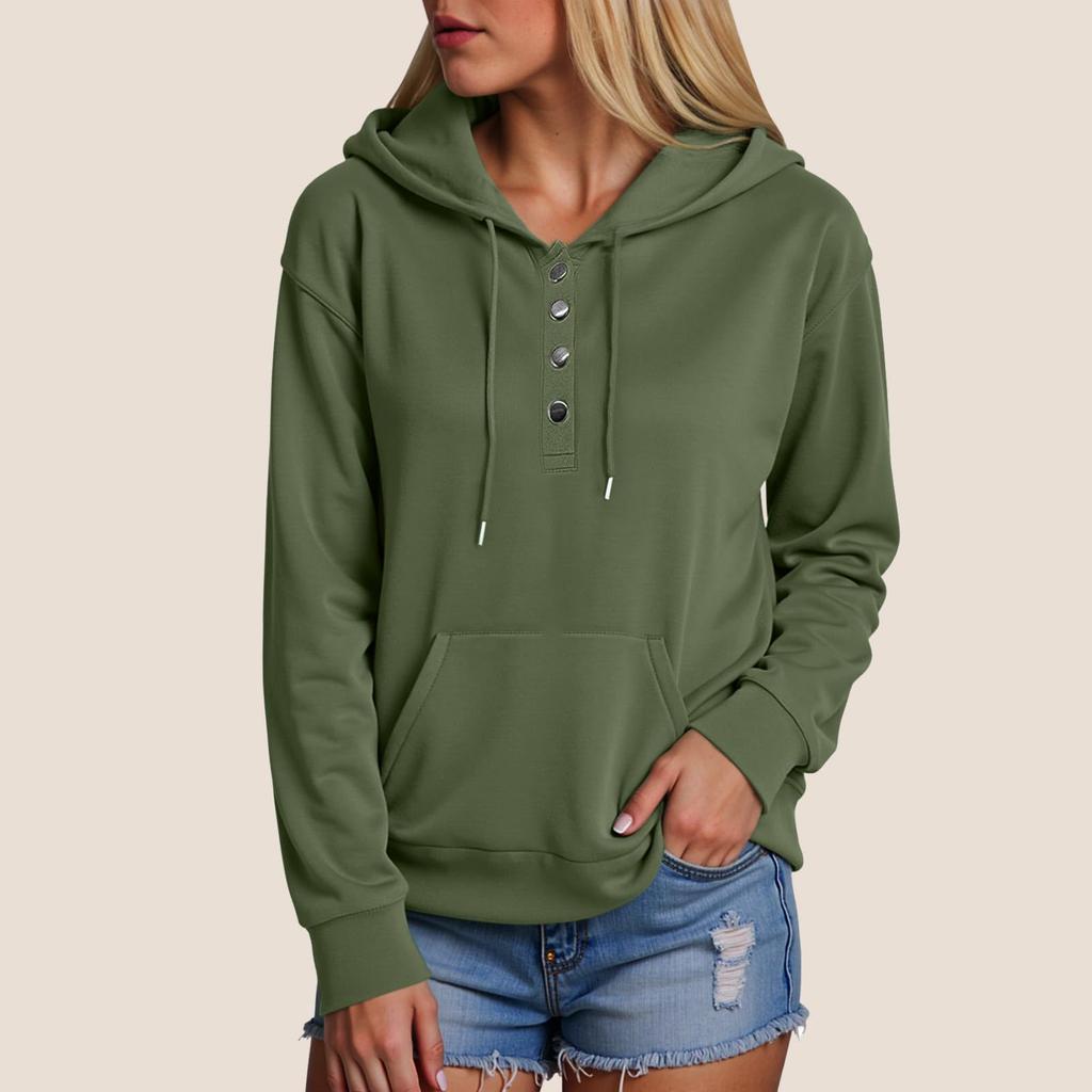 Women's Long Sleeve Hoodie Pullover Button Up Hoodie Casual Solid Color Casual Hooded