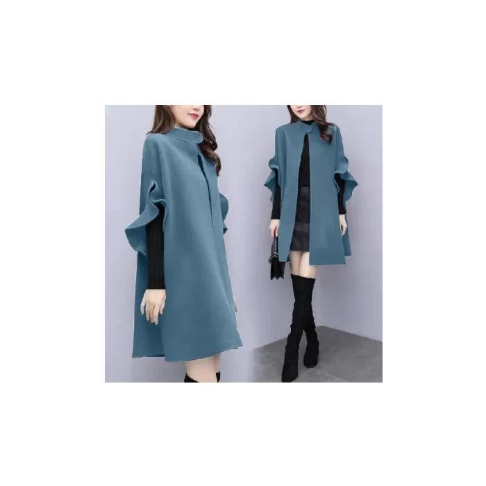 

Красное шерстяное пальто-накидка А-силуэта женского размера плюс на весну, осень и зиму M королевский синий