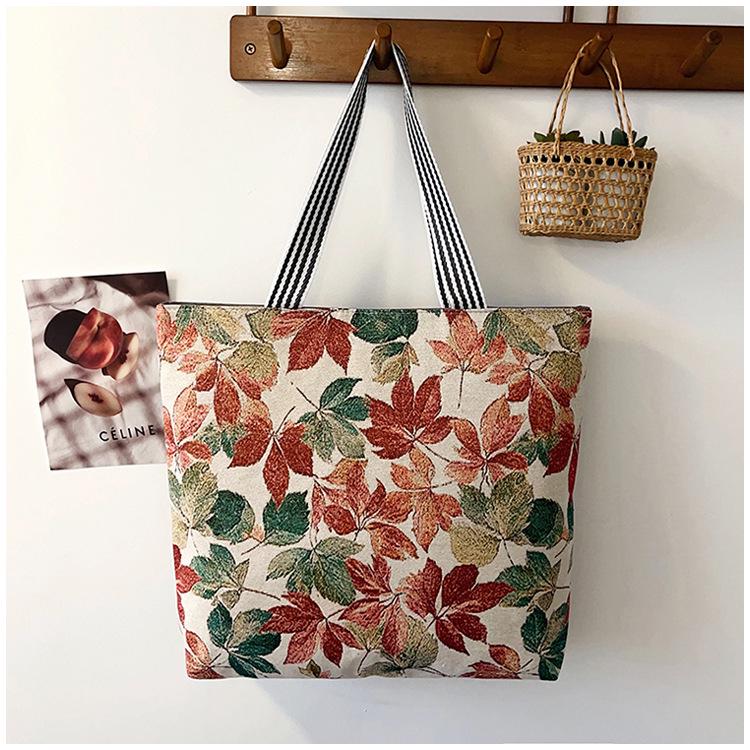 Etnická plátěná taška přes rameno s pavím motivem - Dámská módní taška Tote s velkou kapacitou