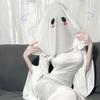 White Phantom Hooded Scarf For Horror Cosplay Stretchy Polyester Fabric Head Cover Ideal For Haunted House Event