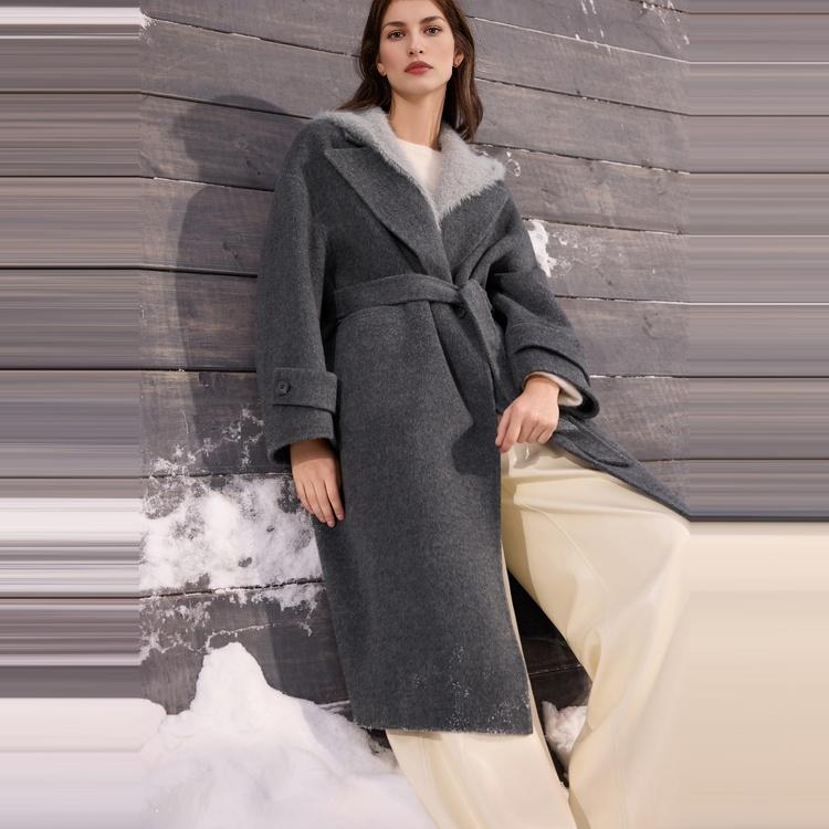 ELLE French Vintage Style Shearling Wool Casual Loose Versatile Comfortable Long Sleeve Double-Sided Wool Coat Long Overcoat Women Coats EN52584