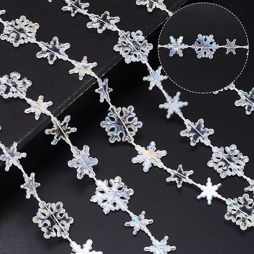 Clear Christmas Hanging Ornament 300cm Snowflake Beaded String Acrylic Bead Chain Party Decoration