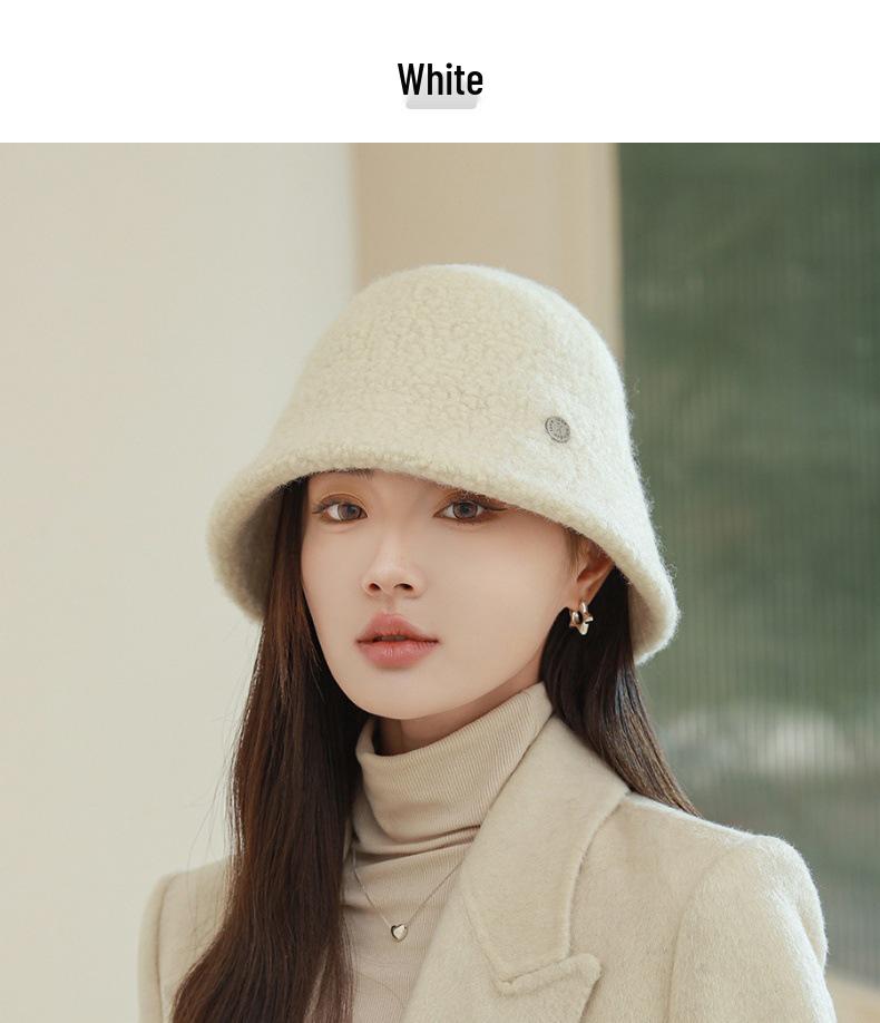 Körniger Woll-Damen-Bucket-Hat - Gesichtsschlankmachend, Breite Krempe, Warm für Herbst/Winter