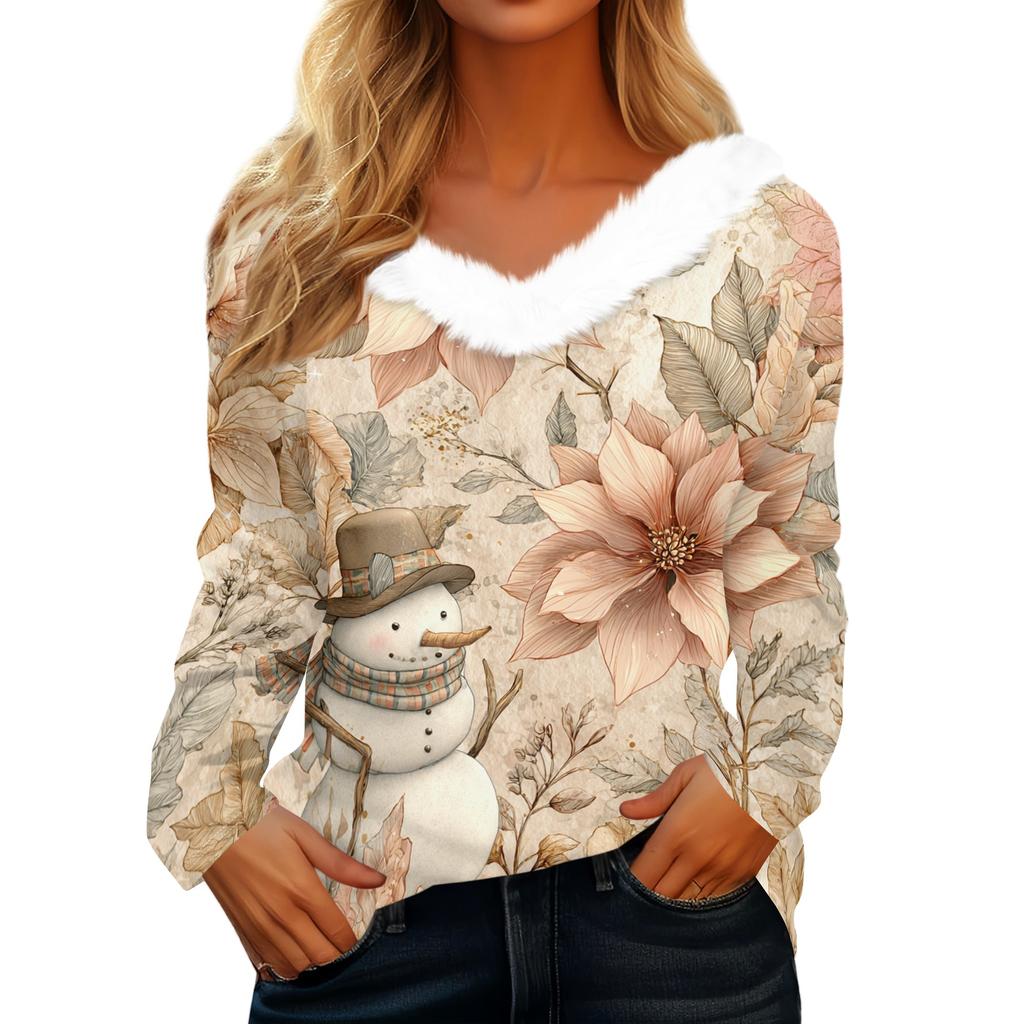 Long Sleeve Shirts For Women Cute Tops Christmas Prints Tees Blouses Casual Plus Size Basic Tops Pullover