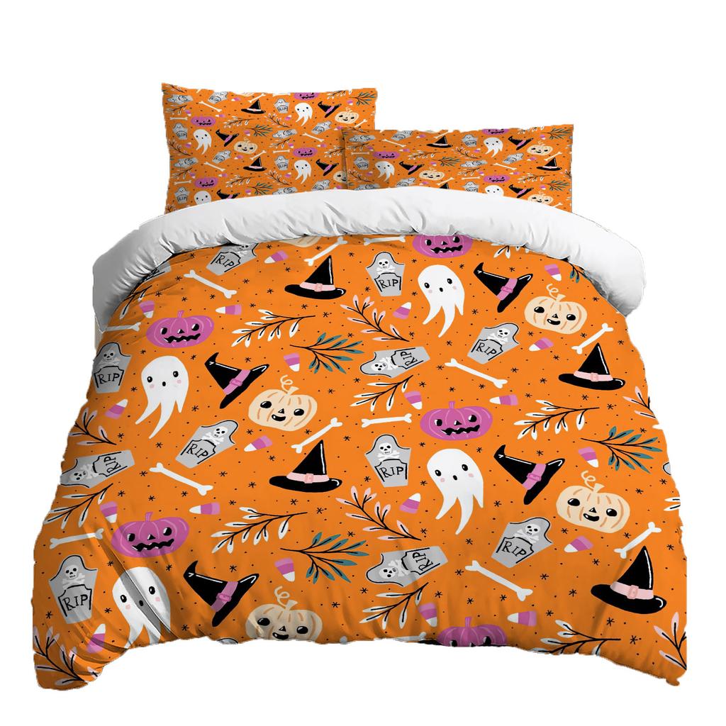 Halloween Three-piece Bedding Set Quilt Cover Pillowcase Brushed Fabric Thickened