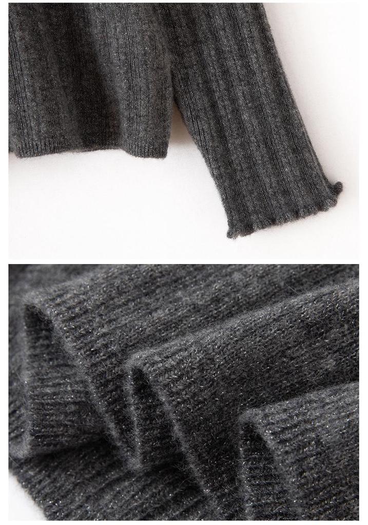 Women's 100% Pure Cashmere Striped Lurex Sweater - Half-High Neck, Long Sleeve Knitwear for Autumn and Winter