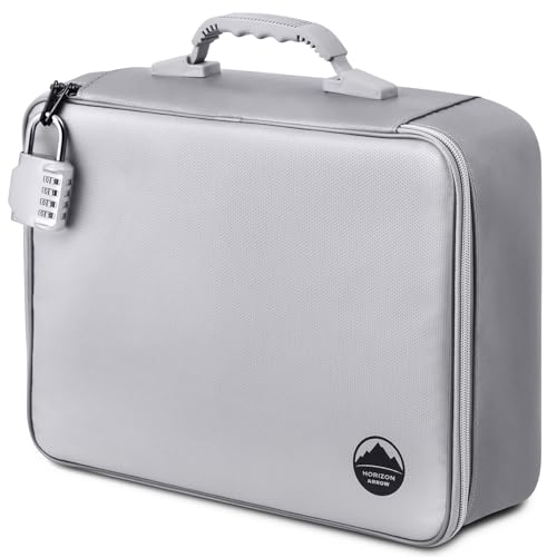 HORIZON ARROW Blocks Box Type Silver File Bag, Waterproof, Fire-Resistant, Padlock-Proof, 1200°C Fire-Resistant, Valuables Safe