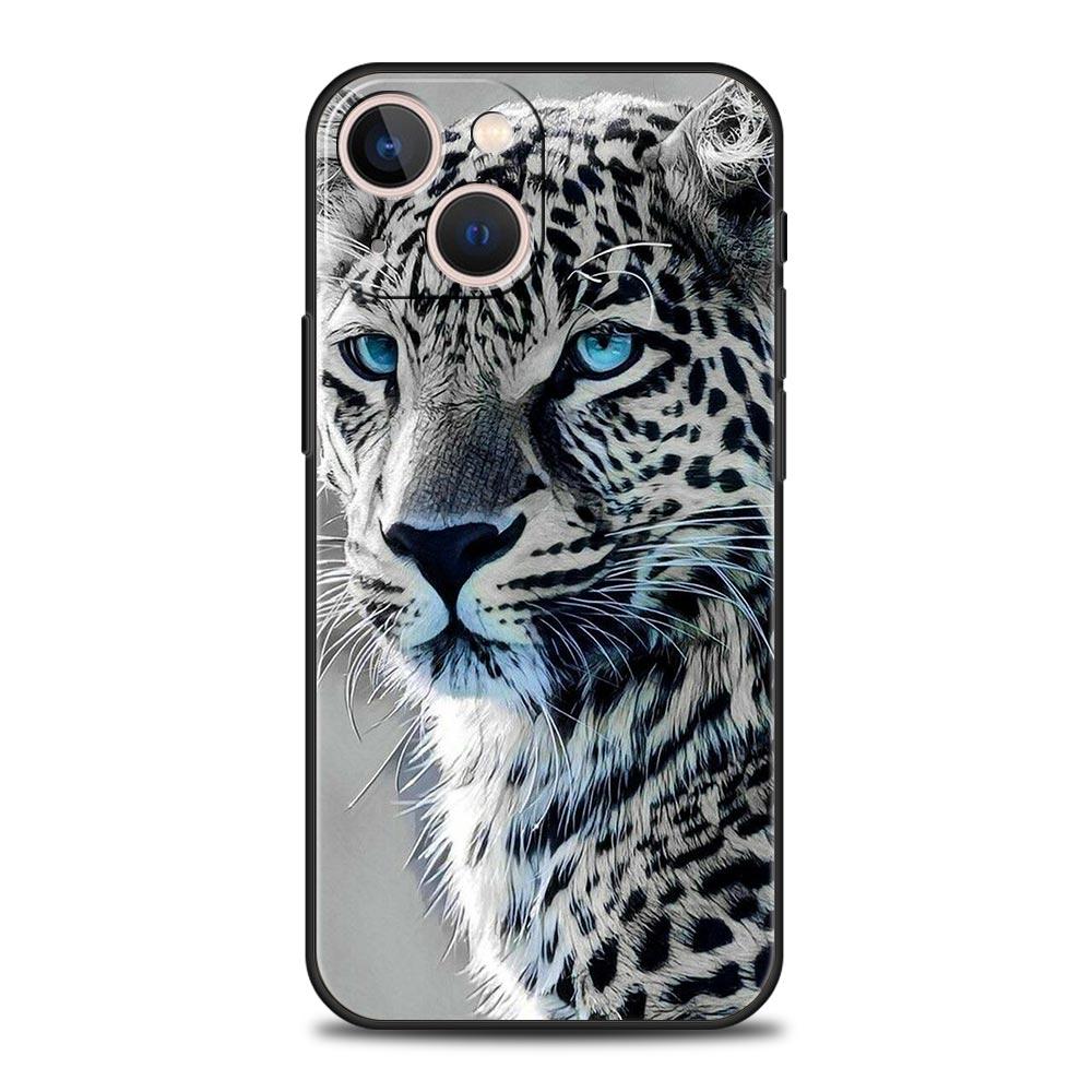 Tiger Lion Leopard Luxury Phone Case For iPhone 13 15 14 12 11 Pro MAX XR X SE XS 7 8 Plus Silicone Black Protection Cover