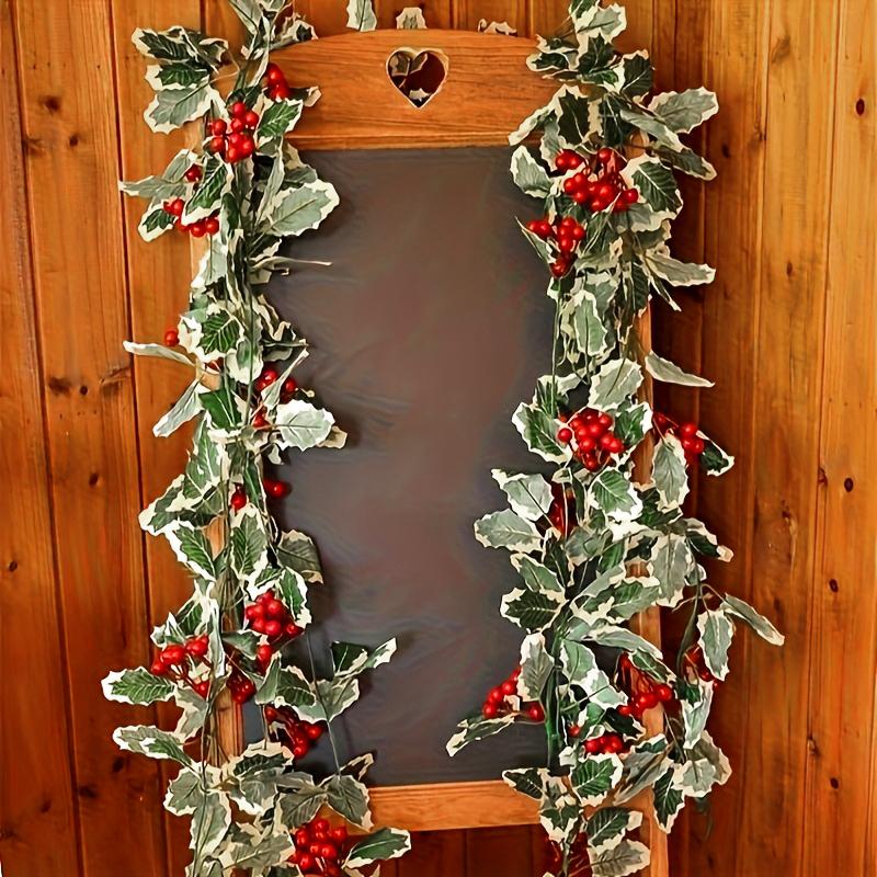 1PC Christmas Tree Vine Decorations Fireplace Wreath Gardens Artificial Holly Leaves Home Plastic Xmas Trees Red Berries Holiday