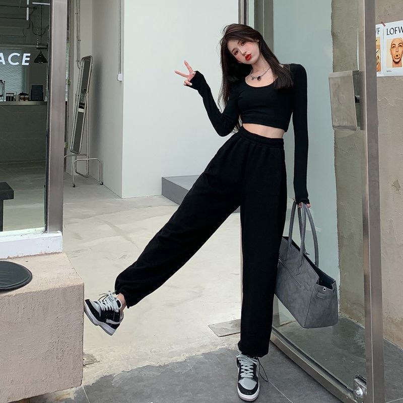 Fashion Casual Pants Women's Spring and Autumn New High-waisted Loose Wide-legged Sweatpants Slim Straight Trousers