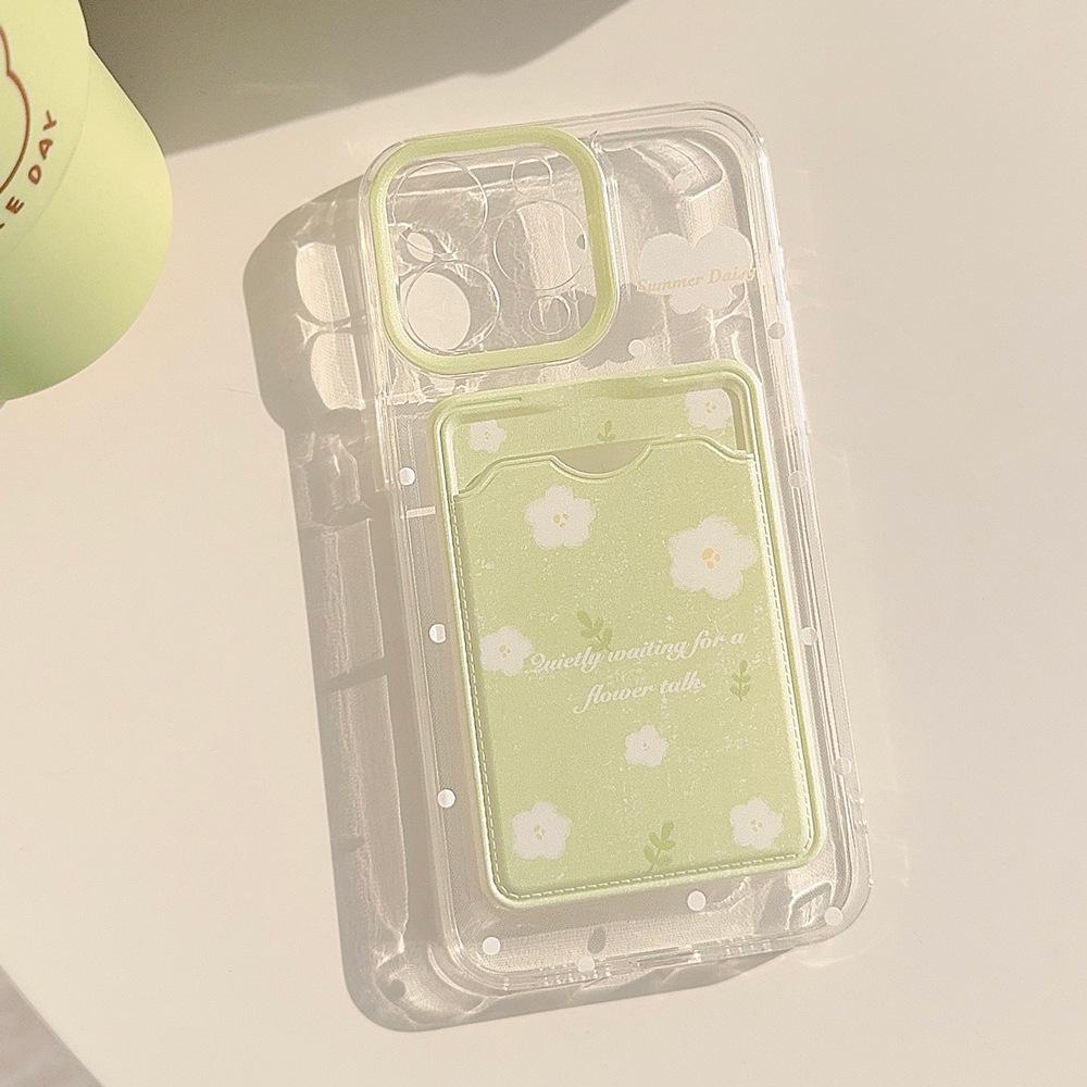 Korean Cute Flower Wallet Card Bag Phone Case For iPhone 17 16 15 14 13 12 11 Pro X XR XS Max 8 7Plus Lens Protection Soft Cover
