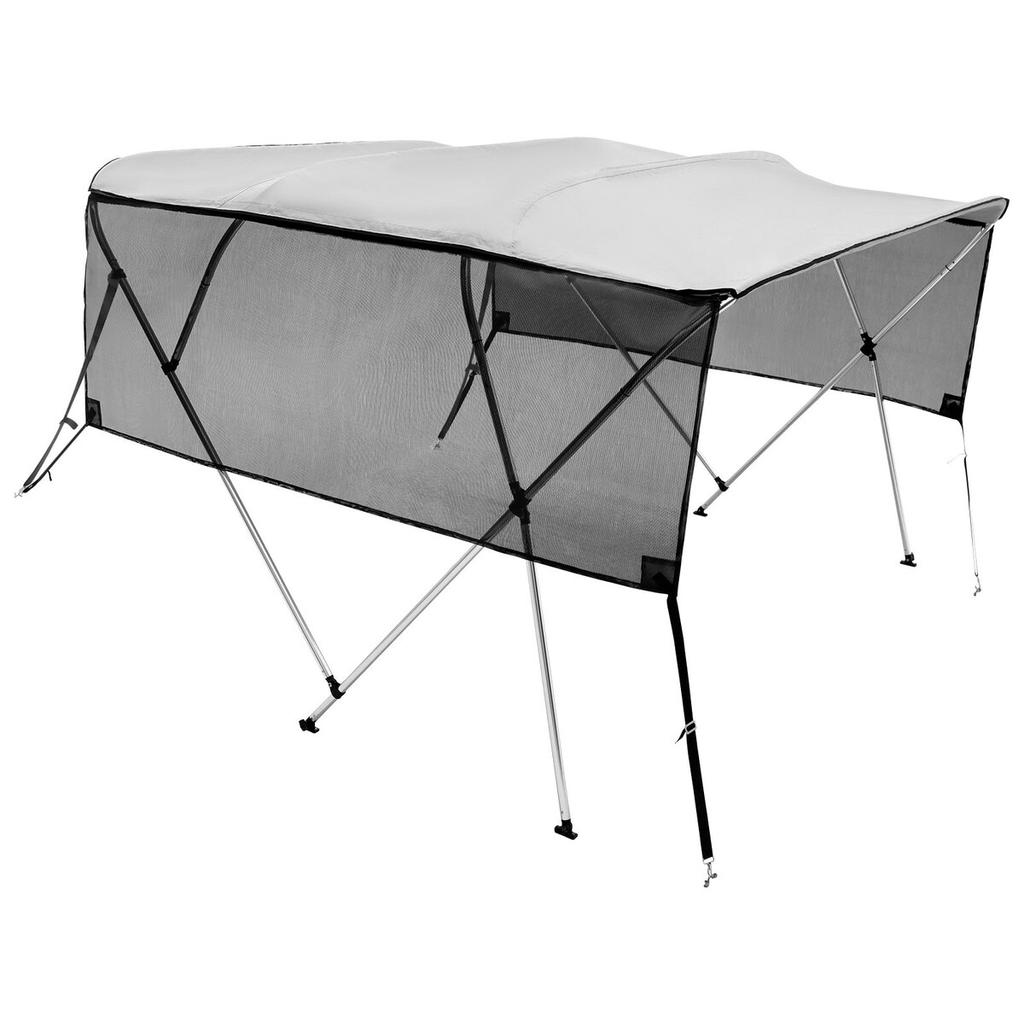 4 Bow Bimini Top Boat Cover, Detachable Mesh Sidewalls, 600D Polyester Canopy with 1" Aluminum Alloy Frame, Includes Storage Boot, 2 Support Poles, 2